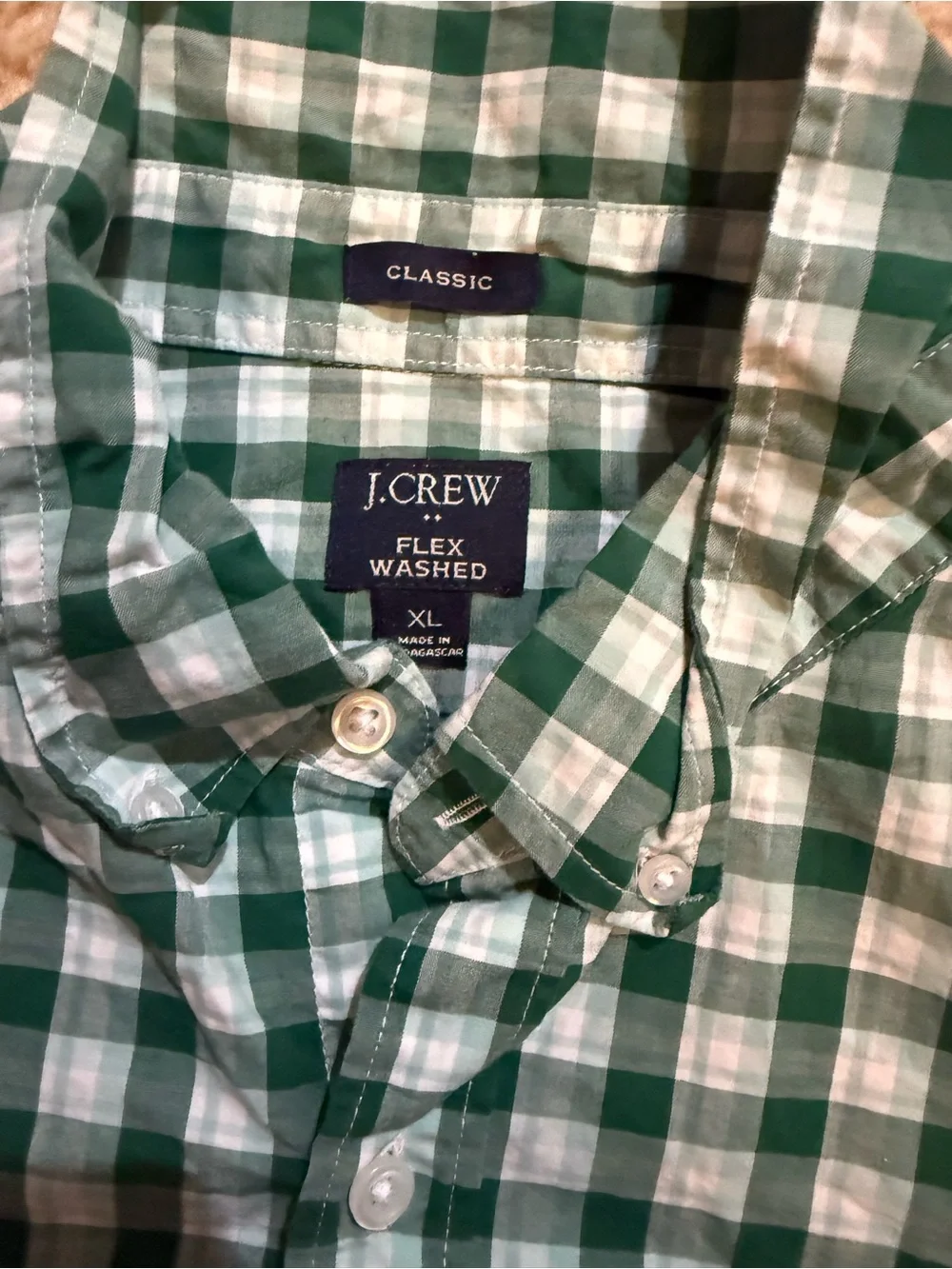 J. Crew Green and White Check Button-Down Shirt